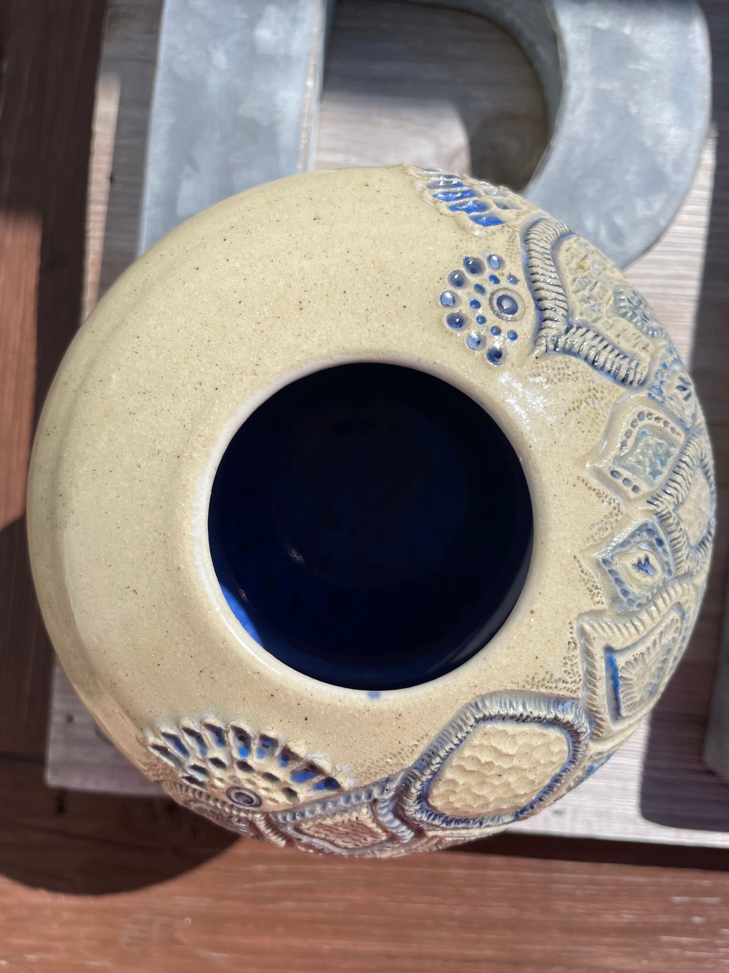 Delicate Blue Copper Wash Carved Vase