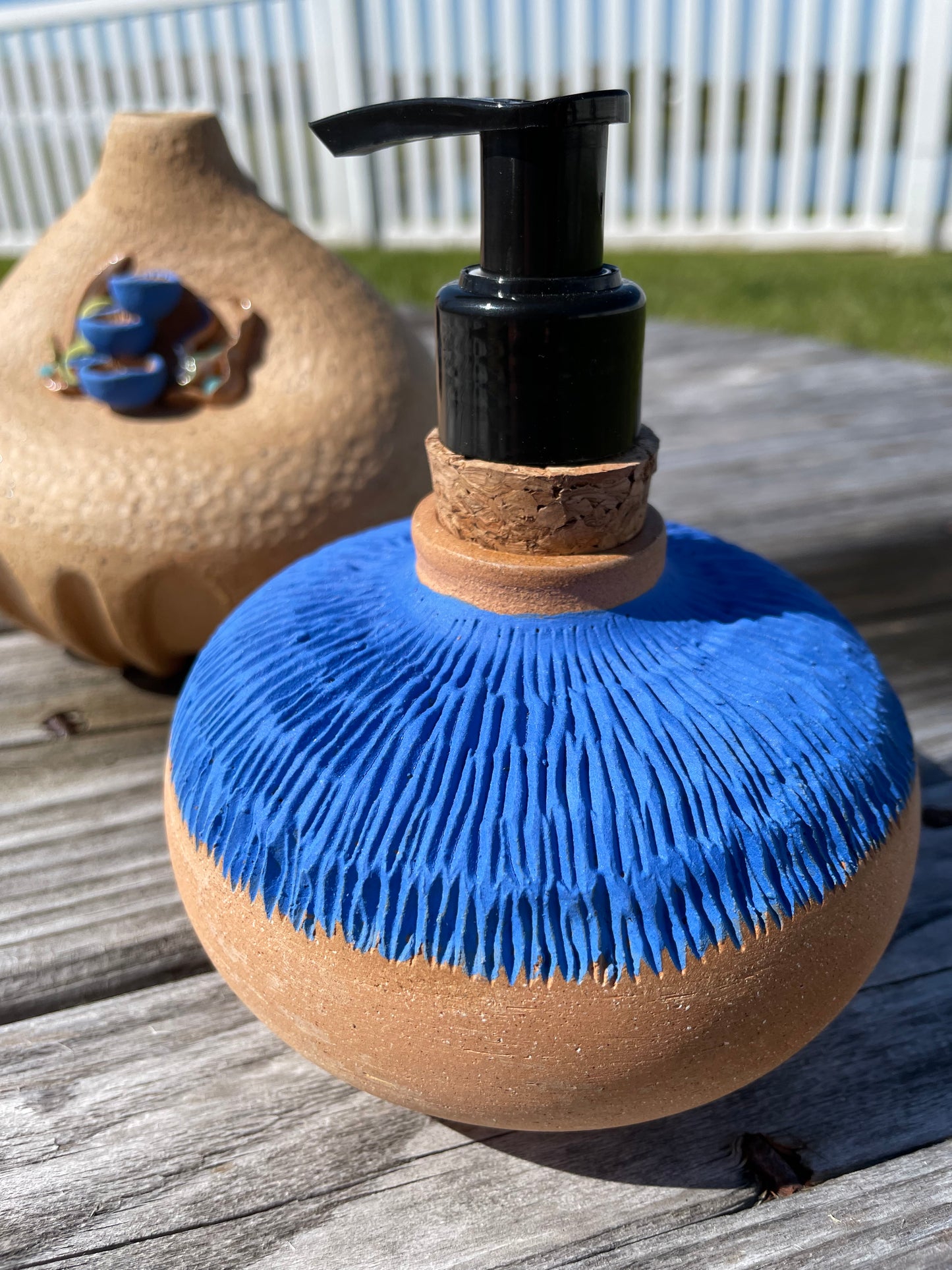 Electric Blue Bottle with Cork Dispenser