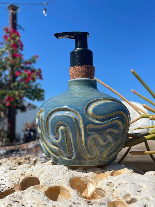 Blue Abstract Bottle with Cork Pump Dispenser