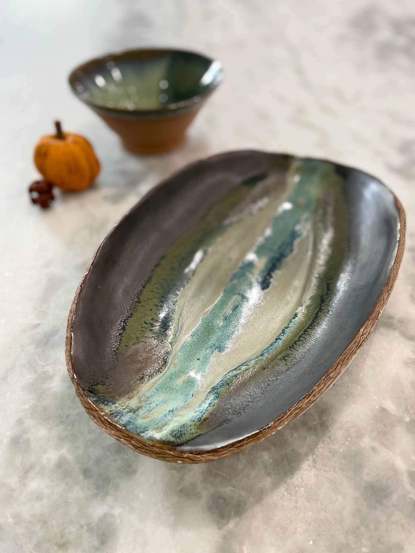 Organic Shapes Rustic Bowl - Walnut Green