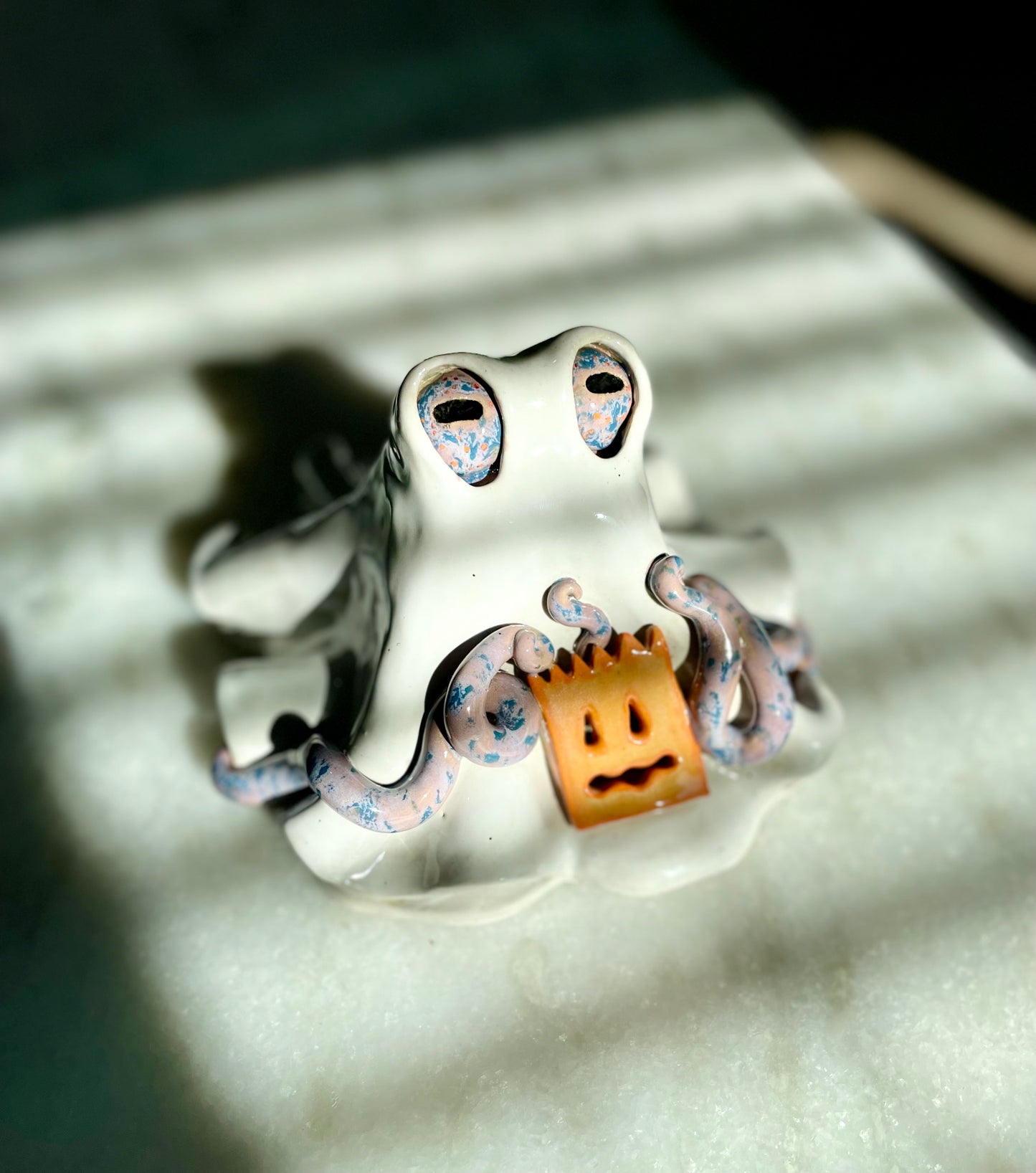 Halloween Ghost Octopus Ceramic Luminary